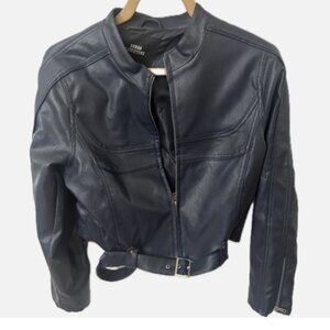 Urban Outfitters Faux Vegan Leather Jacket with Belt Black Zipper Size Large